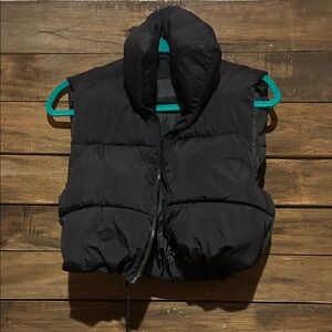 Sleek Black Hooded Puffer Vest